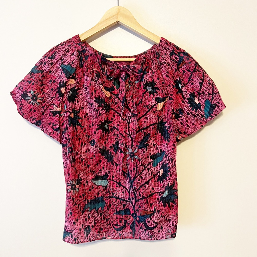Ulla Johnson Flo Snapdragon Floral Puff Sleeve Tie Back Top Size 6 - Picture 5 of 9